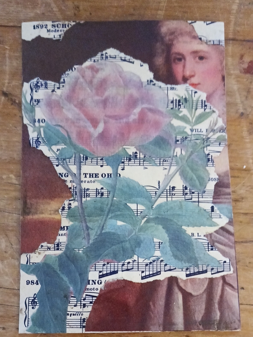 Decoupage Rose For Rose Flat Card 4"x6" W Antique Ephemera